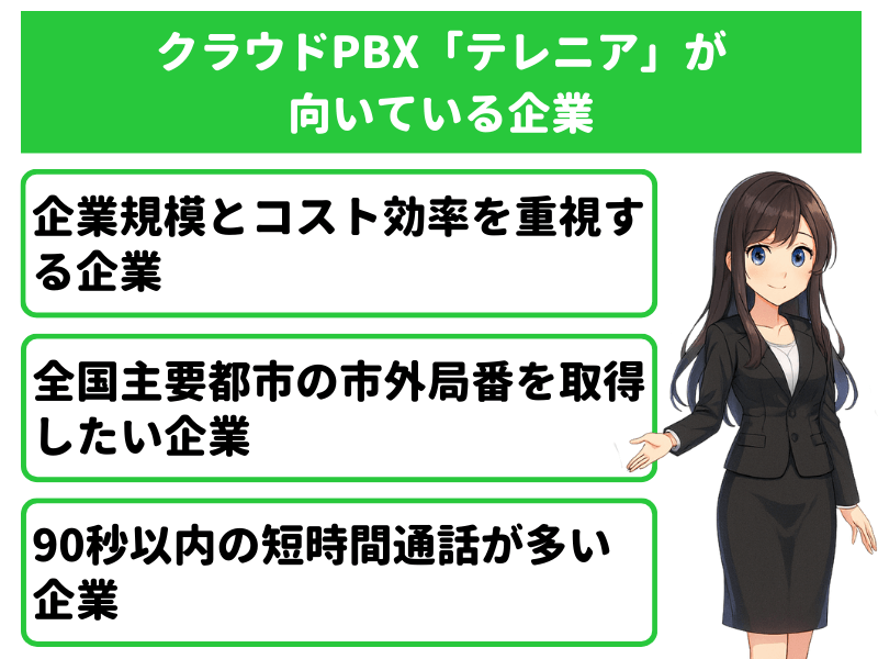 クラウドPBX「テレニア（TELENEAR）」が向いている企業