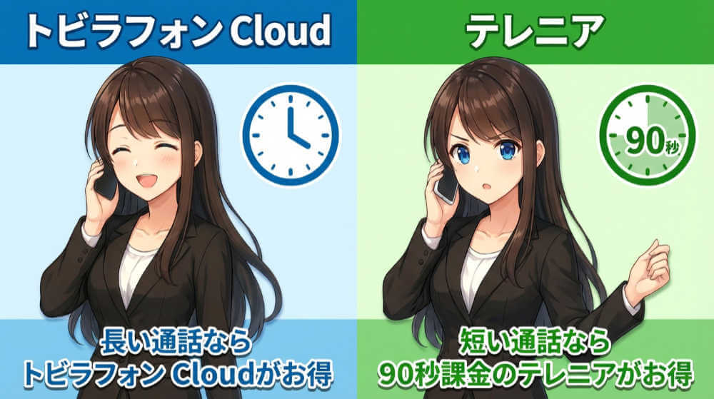 クラウドPBX「トビラフォンCloud」と「テレニア」の通話料金で比較