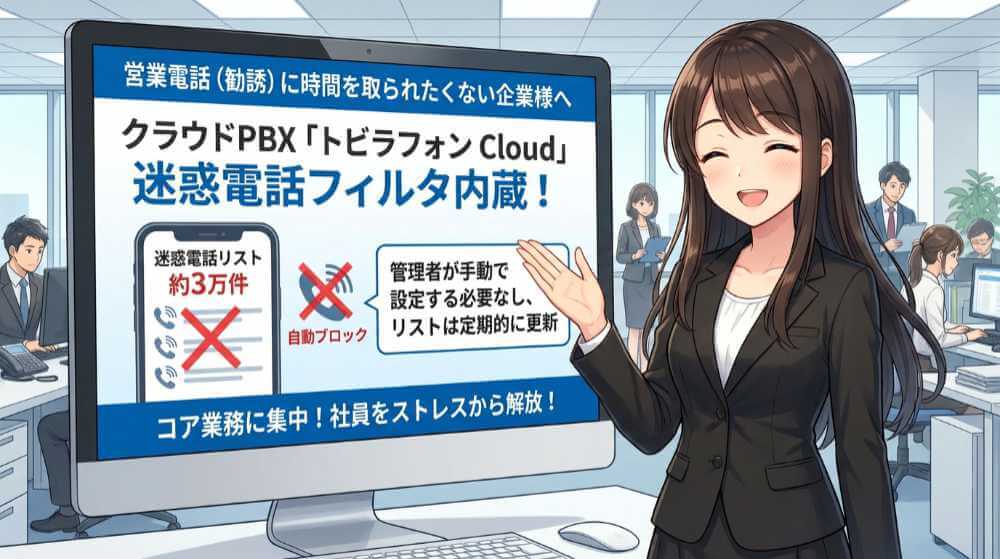 クラウドPBX「トビラフォンCloud」は営業電話（勧誘）に時間を奪われたくない企業におすすめ