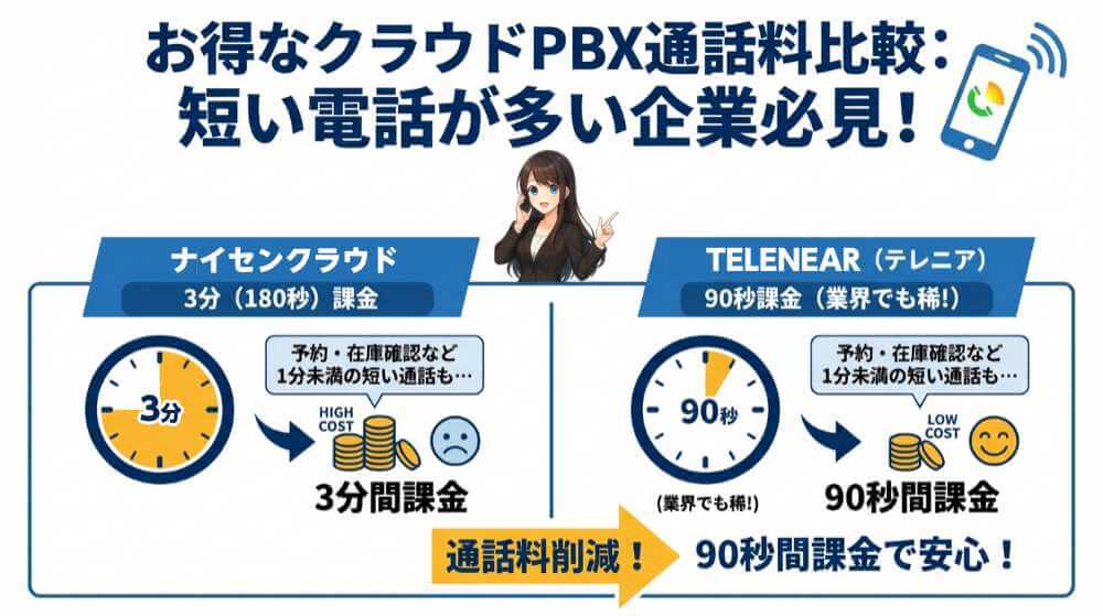 クラウドPBX「ナイセンクラウド」と「テレニア」の通話料金を比較